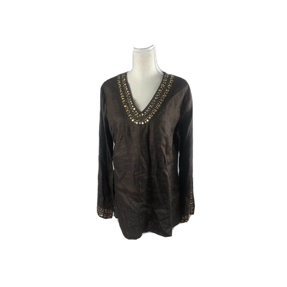 Willi Smith Women's Fashionable Shirt size 12 Brown 100%‎ cotton Long Sleeves
